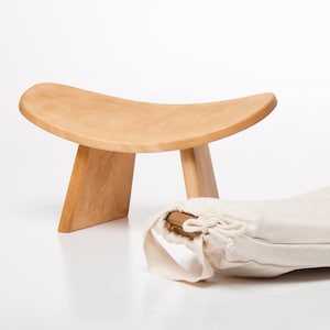 Bluecony® Meditation Bench - Handmade Wooden Stool - Folding Travel Version with bag - Ergonomic posture for Zen and Prana Yoga practice
