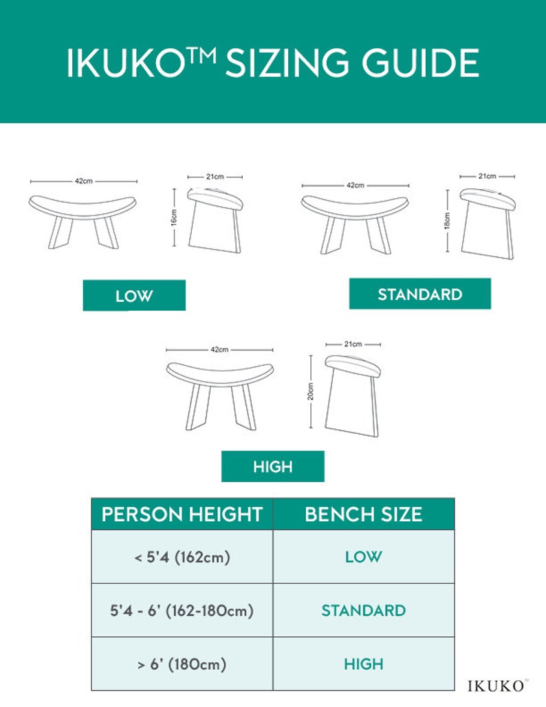 Bluecony IKUKO Meditation bench Sizes