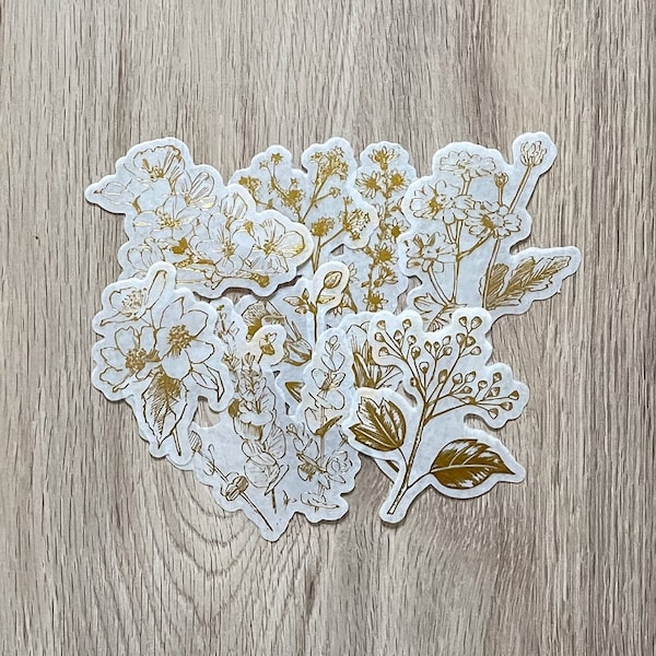 Gold Flower Sticker Pack | Nature Sticker Pack | Journaling Stickers | Scrapbooking | Card Making