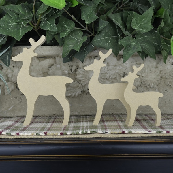 Deer Craft- Unfinished Deer Wood Cutouts for Christmas- DIY Christmas Tiered Tray - Rustic Farmhouse- Crafts for Kids- Reindeer