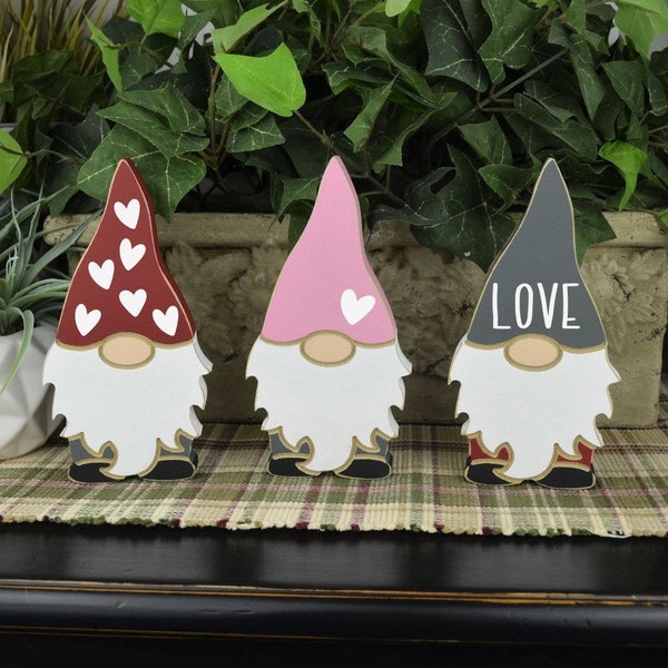 Valentines Gnomes- Wood Valentines Day Home Decor- February Mantle Decorations- Tiered Tray- Rustic Farmhouse- Heart- Love- FREE shipping