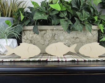 Fish Cutouts-  Set of 3- Wood Craft for Kids- DIY Aquarium Decor- Free Standing Shelf Decor- Unfinished Wood-  Fish Nursery Decor