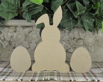 Bunny Cutout with Eggs- Easter Tiered Tray Decor- Unfinished Wood Bunny- Kids Craft- MDF Wood-- Farmhouse- Easter Bunny Craft