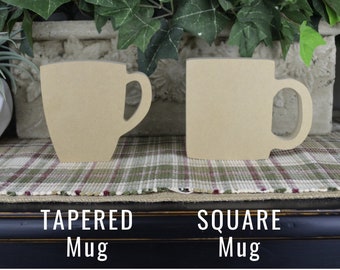 Mug Wood Cutout- DIY Mug Craft- Unfinished Coffee Mug- Mug to Decorate- Craft for Kids-  Mug Cutout to Paint- Tiered Tray Decor-