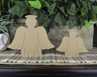 Ángeles de madera recortados - Manualidades de ángeles de madera sin acabado - De pie - Decoración navideña para bandejas escalonadas - Ángeles de madera MDF con alas