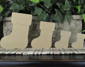 Christmas Stockings Wood Cutout- DIY Holiday Decoration- Winter Crafts for Kids- Rustic Farmhouse Home Decor-