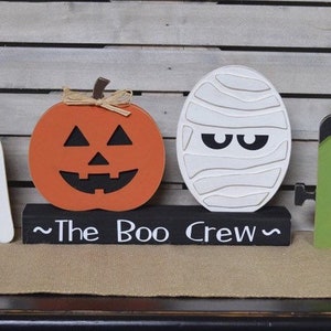 Calabaza de madera de bricolaje con cara- Artesanía de calabaza- Decoración del hogar de Halloween sin terminar- Manualidades de otoño - Recorte de calabaza- Independiente imagen 4