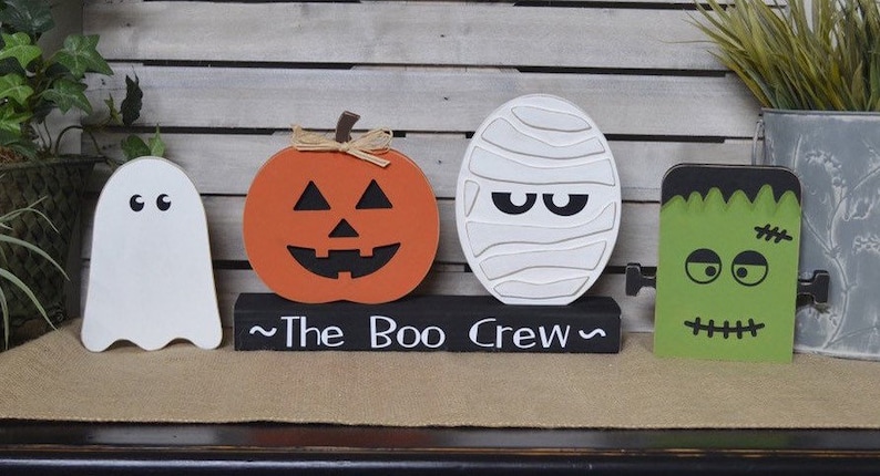 Calabaza de madera de bricolaje con cara- Artesanía de calabaza- Decoración del hogar de Halloween sin terminar- Manualidades de otoño - Recorte de calabaza- Independiente imagen 4