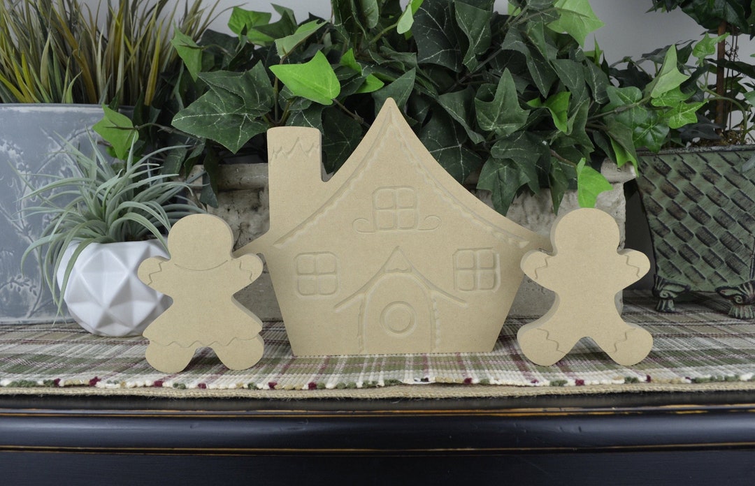 Gingerbread House Wood Cutout With a Gingerbread Man and Gingerbread