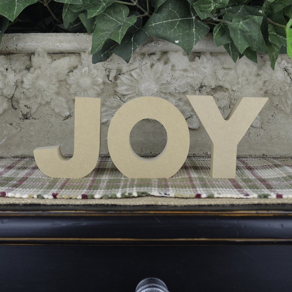 Joy Letters- Christmas Wood Craft- Unfinished Joy Cutout- Free Standing- Christmas Mantle Decor- Crafts to Paint- DIY Christmas Decor