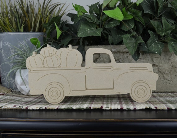 DIY Truck Cutout with Pumpkins-  Fall Craft- Unfinished Wood Halloween Decor- Free Standing- Do it yourself Mantel Decor- Rustic Farmhouse-