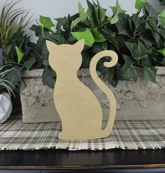 Unfinished Wood Cat Cutout - MDF Craft Shape For DIY Door Hangers & Painting, Smooth Surface, USA Made
