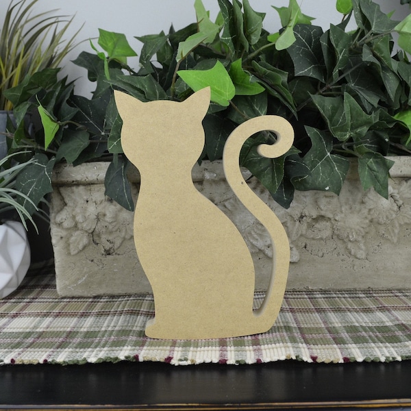 Wood Cat Craft- DIY Halloween Decoration - Unfinished Cat Cutout- Free Standing- Craft for  Halloween-