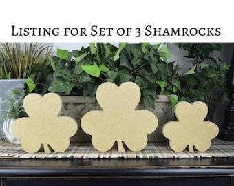 DIY Wood Shamrock Craft- Set of 3- Three Leaf Clover Cutout- Craft for Kids- St Patricks Unfinished- Spring Home Decor- St Paddy’s Day