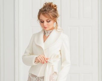 Ivory Wool Boucle Bridal Jacket: Winter Wedding Coat
