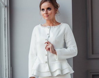 Manteau de mariée, veste de mariée pour robe de mariée d'hiver, veste de manteau de mariage pour mariée, veste brodée, Stefana