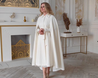 White Bridal Coat: Winter Wedding Cape Jacket for Bride