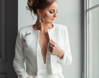 Veste de mariée pour robe de mariée d'hiver, manteau de mariée blanc, veste de mariée pour mariée, imitation cachemire Elia