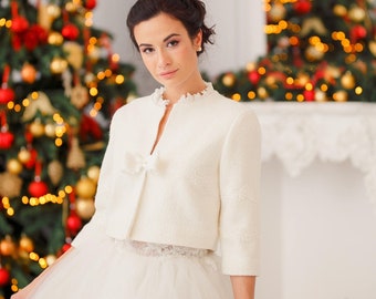 Ivory Bridal Jacket: Cropped Winter Wedding Coat for Bride
