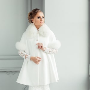 Wedding Coat for Winter Wedding Dress, Bridal Coat with Fur, Faux Cashmere Bridal Jacket, Oksana