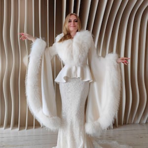 Peplum Bridal Jacket for Bride - Winter Wedding Dress Coat with Faux Fur