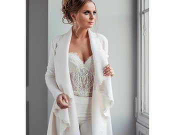 Wedding Coat for Winter Wedding dress, Long Bridal Jacket for Bride, Bridal Coat, Kardi Ivory