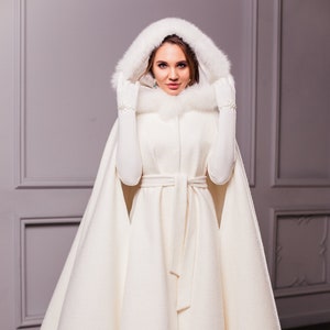 Faux fur wedding cape with hood clearance