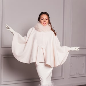 Wedding Coat for Bride, Bridal Jacket for Winter Wedding Dress, Wedding Cape with Fur, Haifa