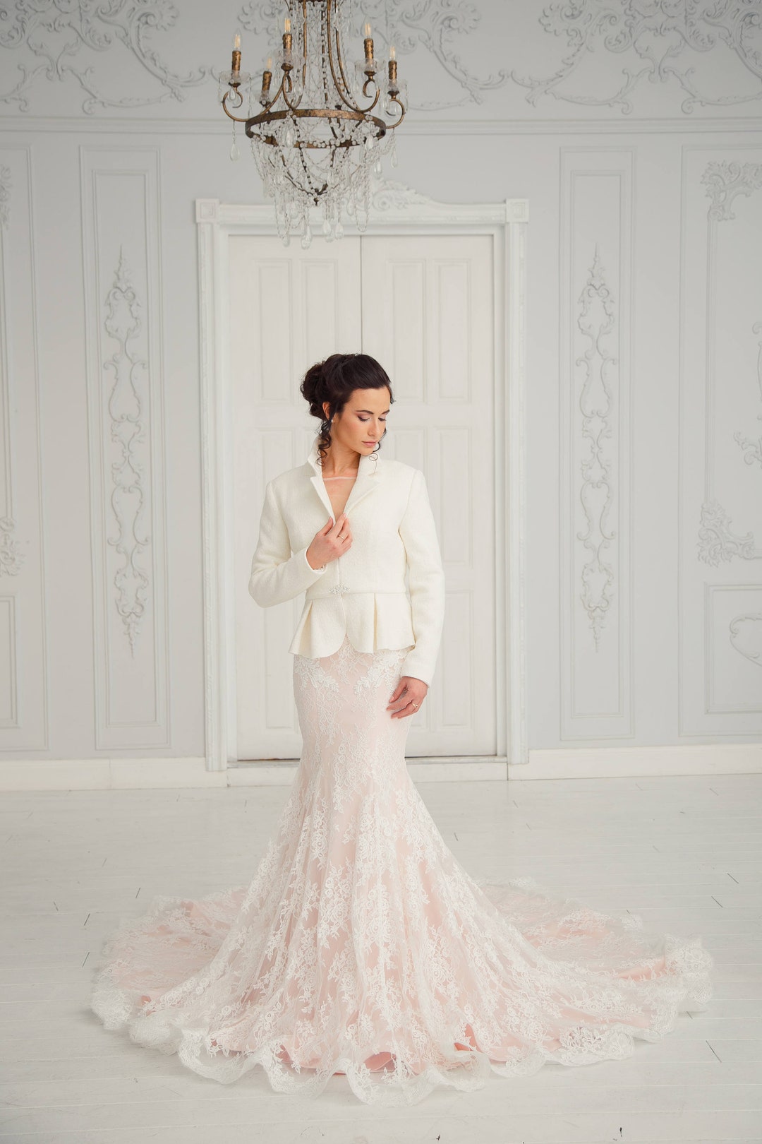 Ivory Brautjacke: Winter Hochzeit Kleid Schößchen Mantel