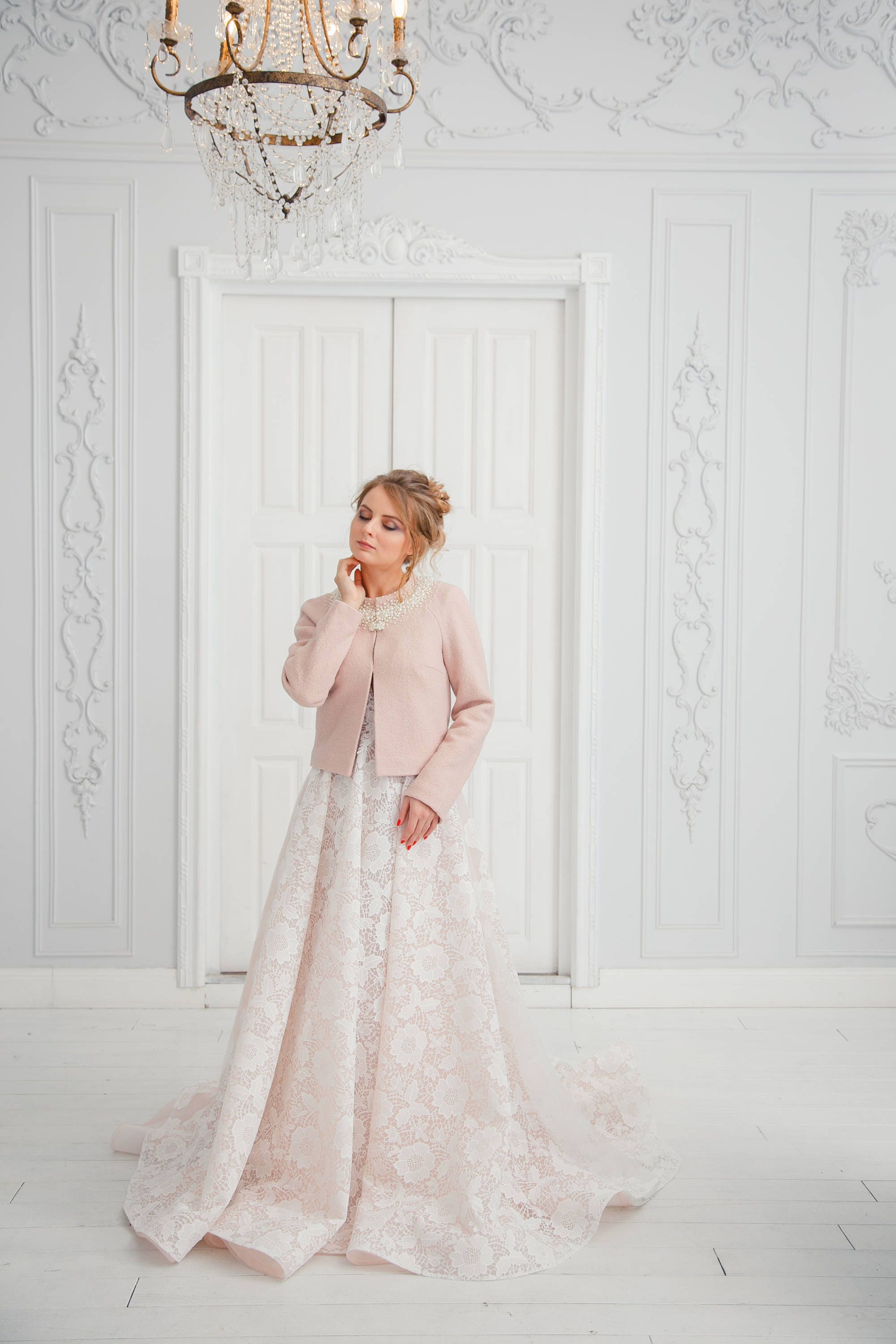 Bridal Jacket for Winter Wedding Dress Pink Wedding Coat for Bride Wedding Jacket Embroidered With Crystals and Pearls Inna Etsy