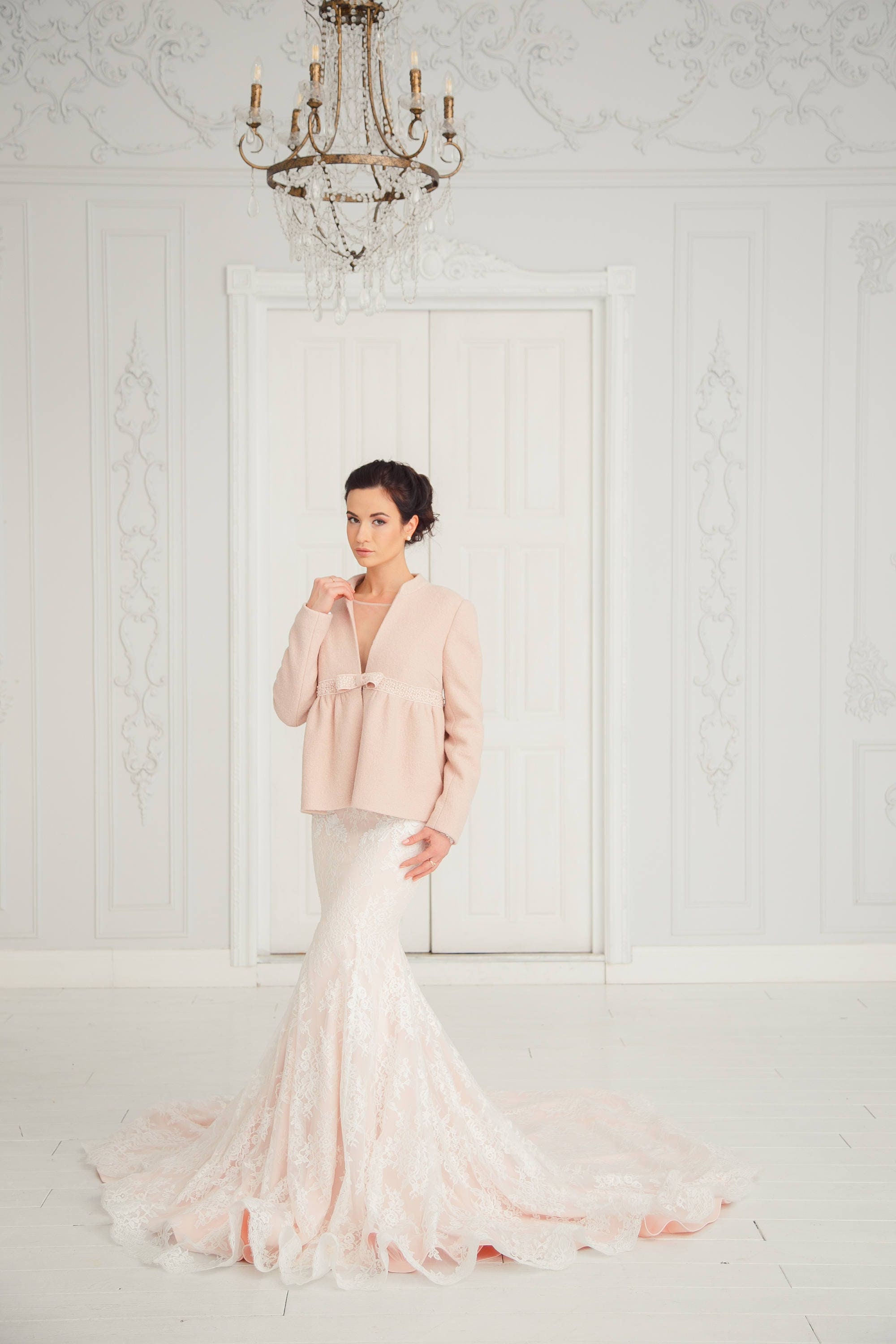 roze bruidsjas jas voor bruid Trouwjas voor de winter trouwjurk jas Nina Trouwen Kleding Schouderbedekking & Boleros 