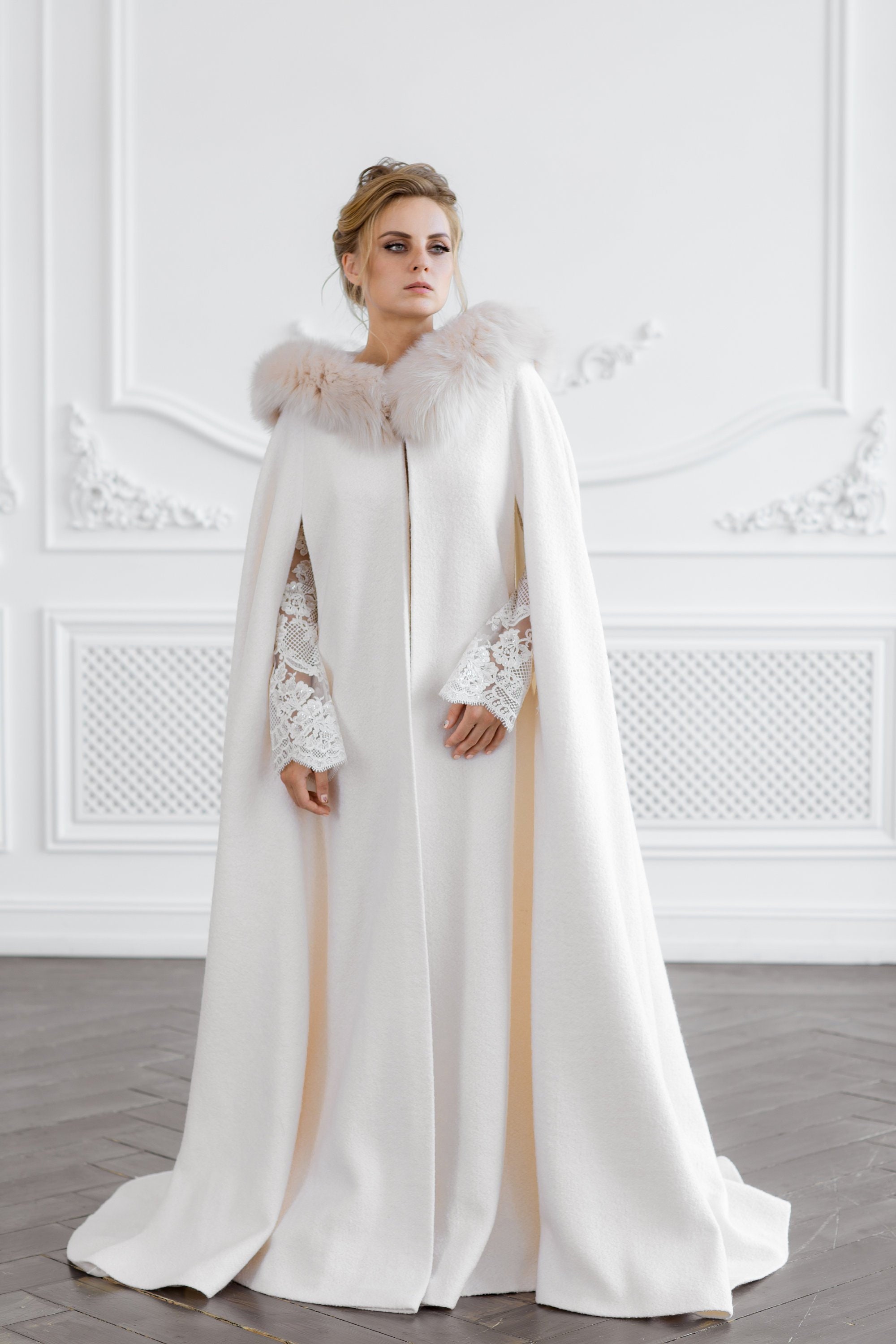 Wedding Cape Coat for Winter Wedding Dress, Fur Bridal Jacket for