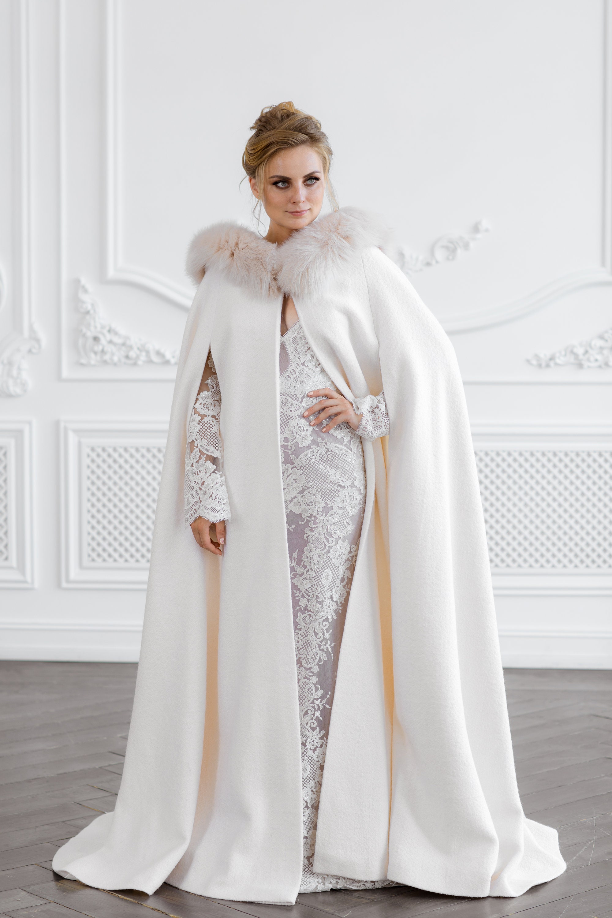 Gerda Ivory Winter Wedding Cape Coat