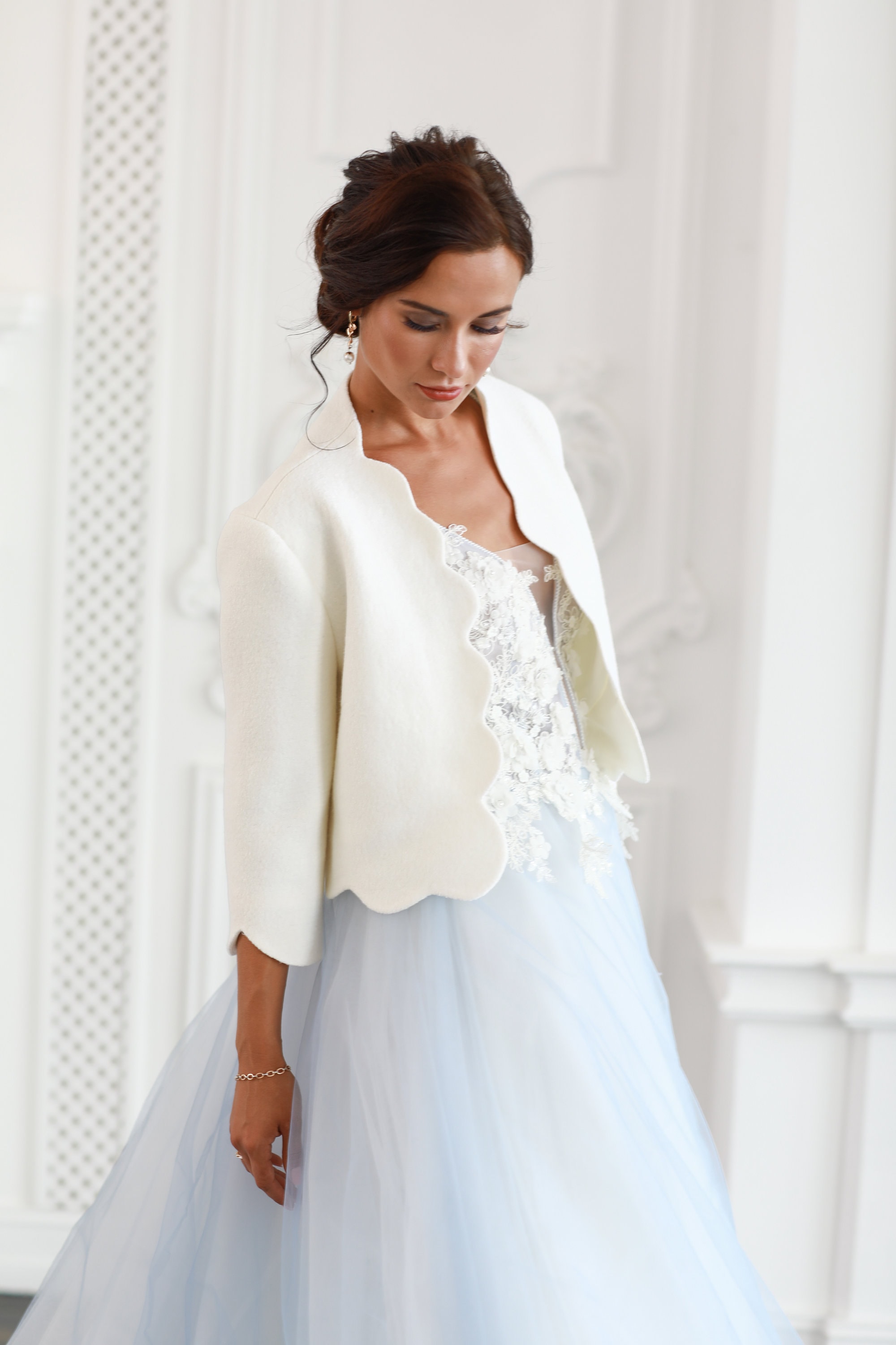 ジャケット・アウター oheshio BOUCLE HALF WOOL JACKET IVORY