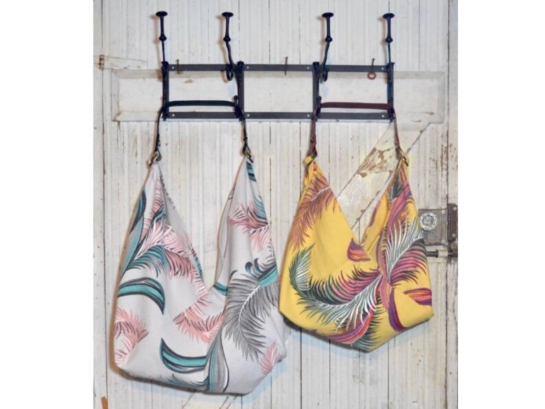 Market Bag Bento Bag Leather Rare Tropical Vintage Barkcloth Zero Waste Bag Shopping Bag Eco Friendly Bag Reusable Grocery Bag