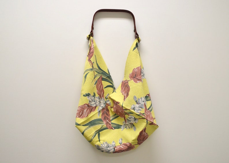 Market Bag Bento Bag Leather Rare Tropical Vintage Barkcloth Zero Waste Bag Shopping Bag Eco Friendly Bag Reusable Grocery Bag