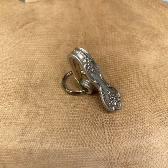 Vintage Silver Purse Hook Key Finder Key Holder Ring Upcycle Pocket Keychain Silverplate Silverware Magnolia Pattern