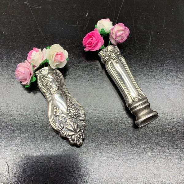 Rare Large Magnetic Bud Vase Boutonniere Strong Magnet Antique Vintage Silverplate Silver Recycle Floral Wedding Brooch Fridge Moselle
