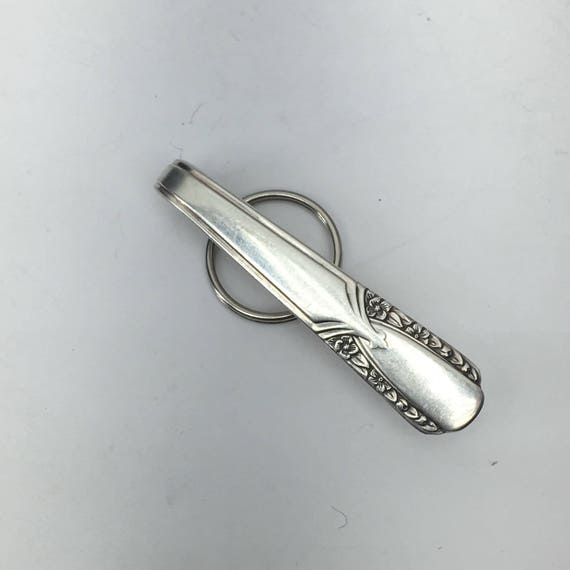 Vintage Silver Purse Hook Key Finder Key Holder Ring Upcycle Pocket Keychain  Silverplate Silverware Magnolia Pattern 