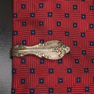Tie Bar / Money Clip Clasp Made From Antique Silverplate Silverware Vintage Silver Rogers Bros Southern Splendor
