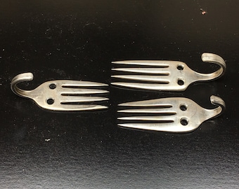 Salad Fork 3pc Assorted Hook Hangers From Antique Vintage Silverplate Silverware. Pre-drilled W/ Screws Ready to Mount Tea Coffee Cup Mug