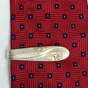Tie Bar / Money Clip Clasp Made From Antique Silverplate Silverware Vintage Silver. Romance