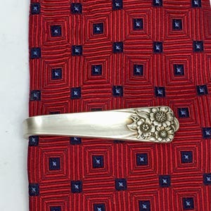 Tie Bar / Money Clip Clasp Made From Antique Silverplate Silverware Vintage Silver April