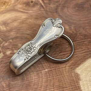 Mono “P” Purse Hook Key Finder Key Holder Ring Upcycle Pocket Keychain Silverplate Silverware