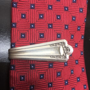 Tie Bar / Money Clip Clasp Made From Antique Silverplate Silverware Vintage Silver. Rockford Longfellow Sovereign 1919