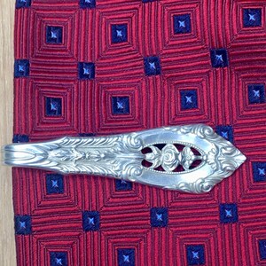 Tie Bar / Money Clip Clasp Made From Antique Sterling Silverware Vintage Silver Wallace RosePoint rose point