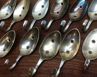 Rustic Spoon Hooks Hangers Antique Vintage Silverplate Silverware Cup Mug Jacket Hat Scarves Measuring Cups Keys Farm House screws Included