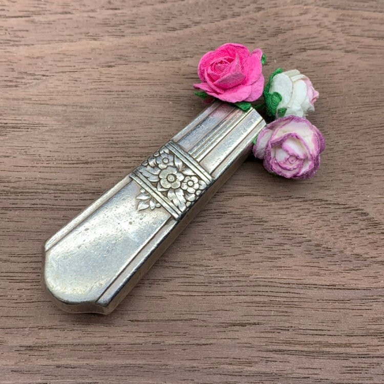 Magnetic Bud Vase Boutonniere Strong Magnet Lapel Pin Antique Vintage  Silverplate Silver Recycle Floral Wedding Brooch Fridge Rose & Leaf 