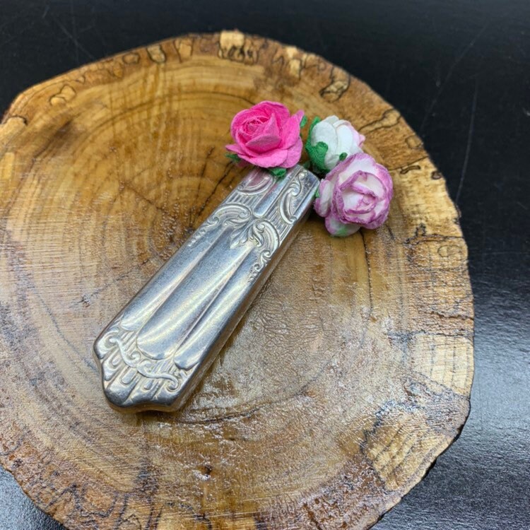 Magnetic Bud Vase Boutonniere Strong Magnet Lapel Pin Antique Vintage  Silverplate Silver Recycle Floral Wedding Brooch Fridge Rose & Leaf 