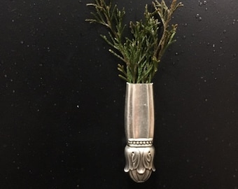 Danish Princess Magnetic Bud Vase Boutonniere  Lapel Pin Antique Vintage Silverplate Silver Wedding Brooch Fridge Tussie Mussie